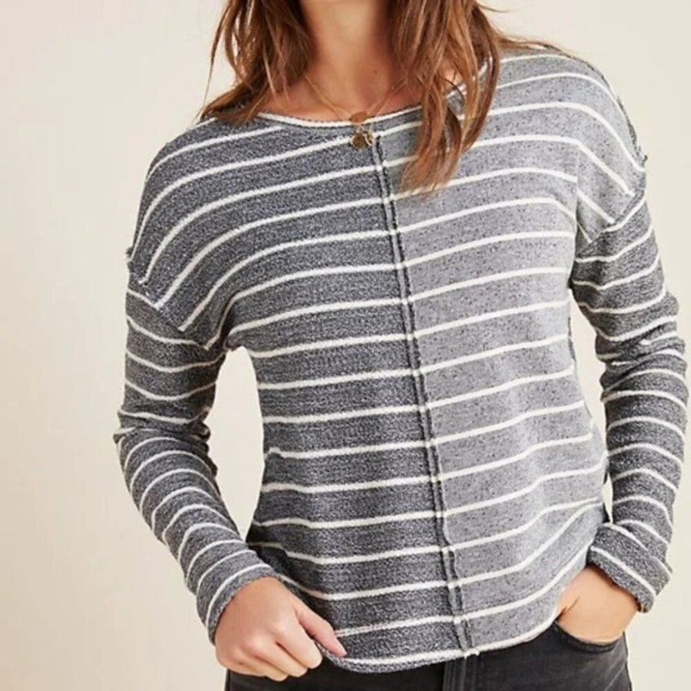 Anthropologie Devon Sweatshirt Striped Textured Pullover Size L